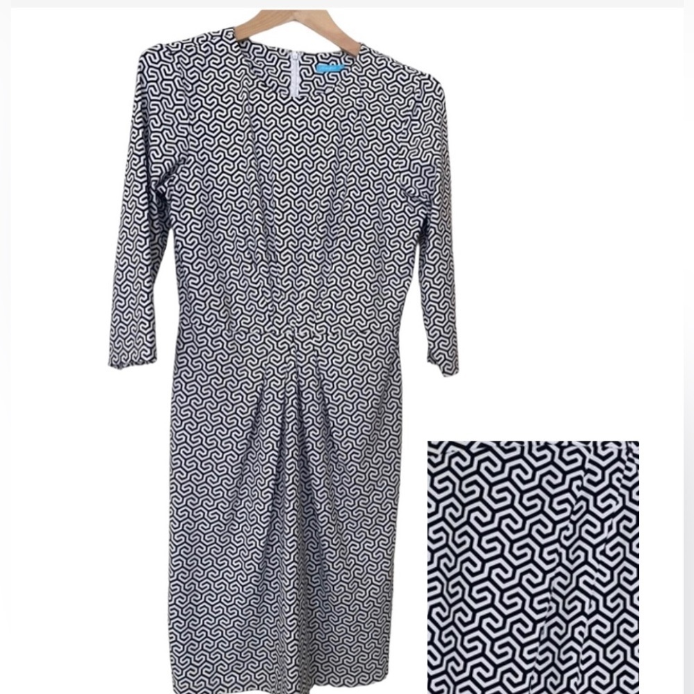 J. McLaughlin Mia Honeycomb Print Black White Sheath Dress Medium Catalina